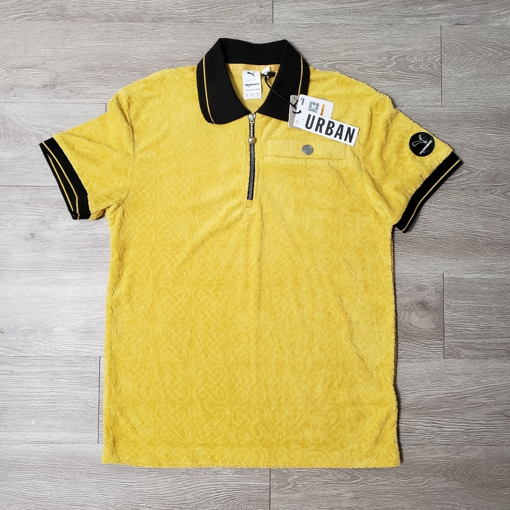 NWT Puma x Pronounce textured quarter zip polo shirt size Small yellow